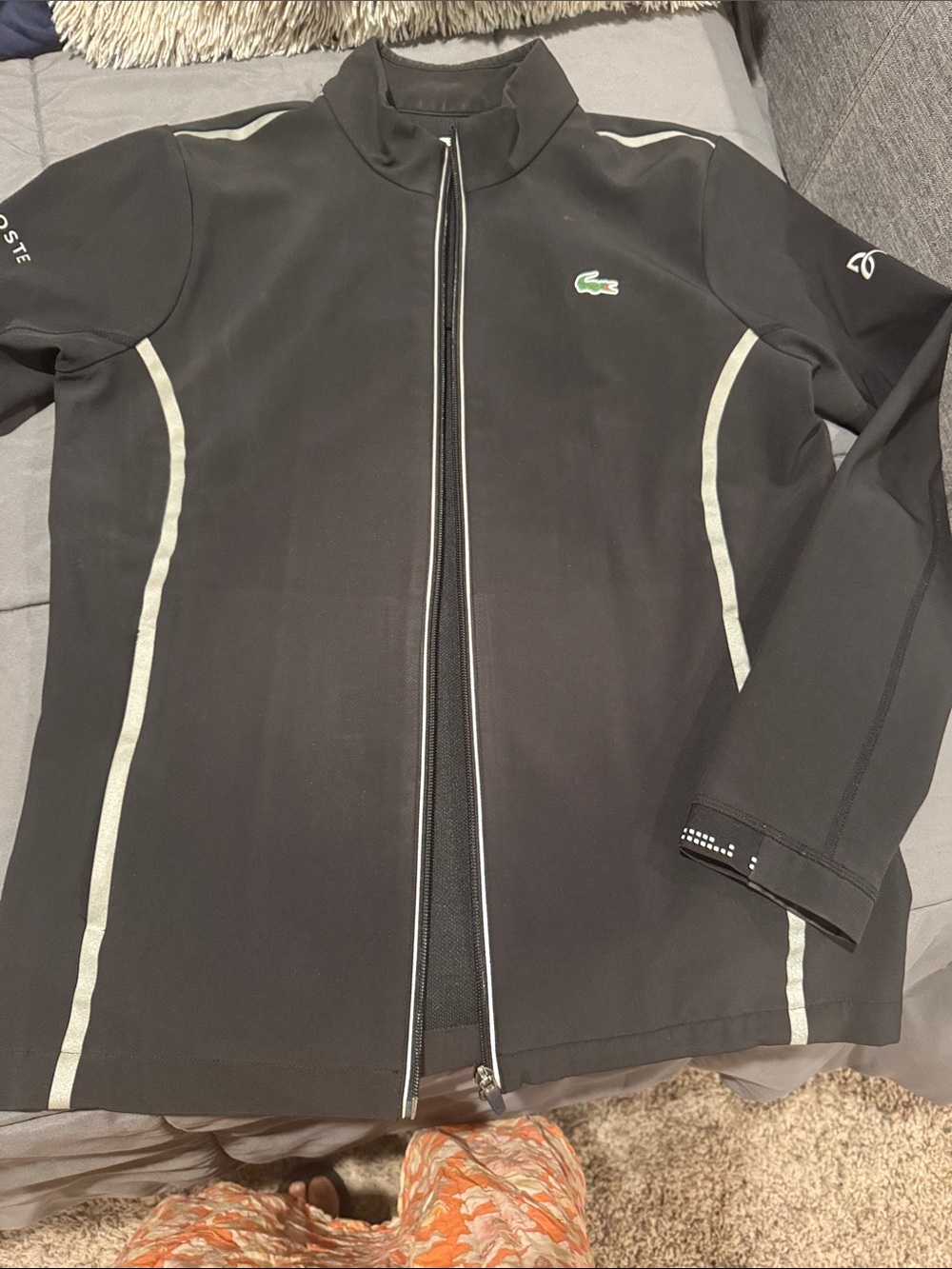 Lacoste Black Full-Zip Athletic Jacket with White Piping